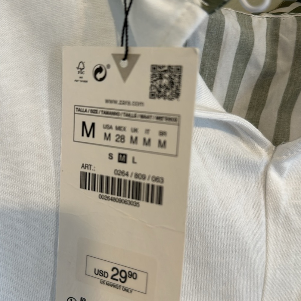 NWT Zara Green and White 100% Cotton top Med - Picture 7 of 8